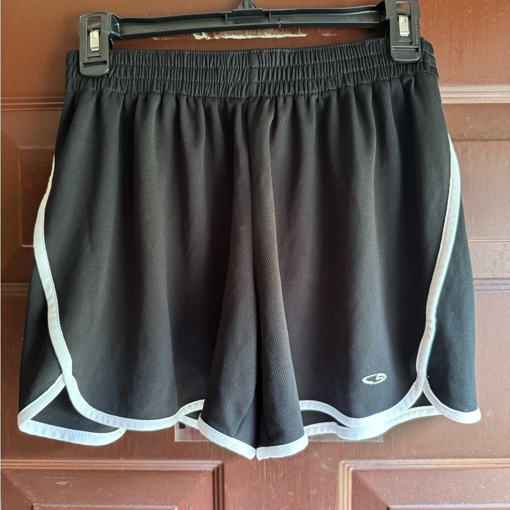 Champion Duodry Black Shorts with White Bands on Outside of legs size medium